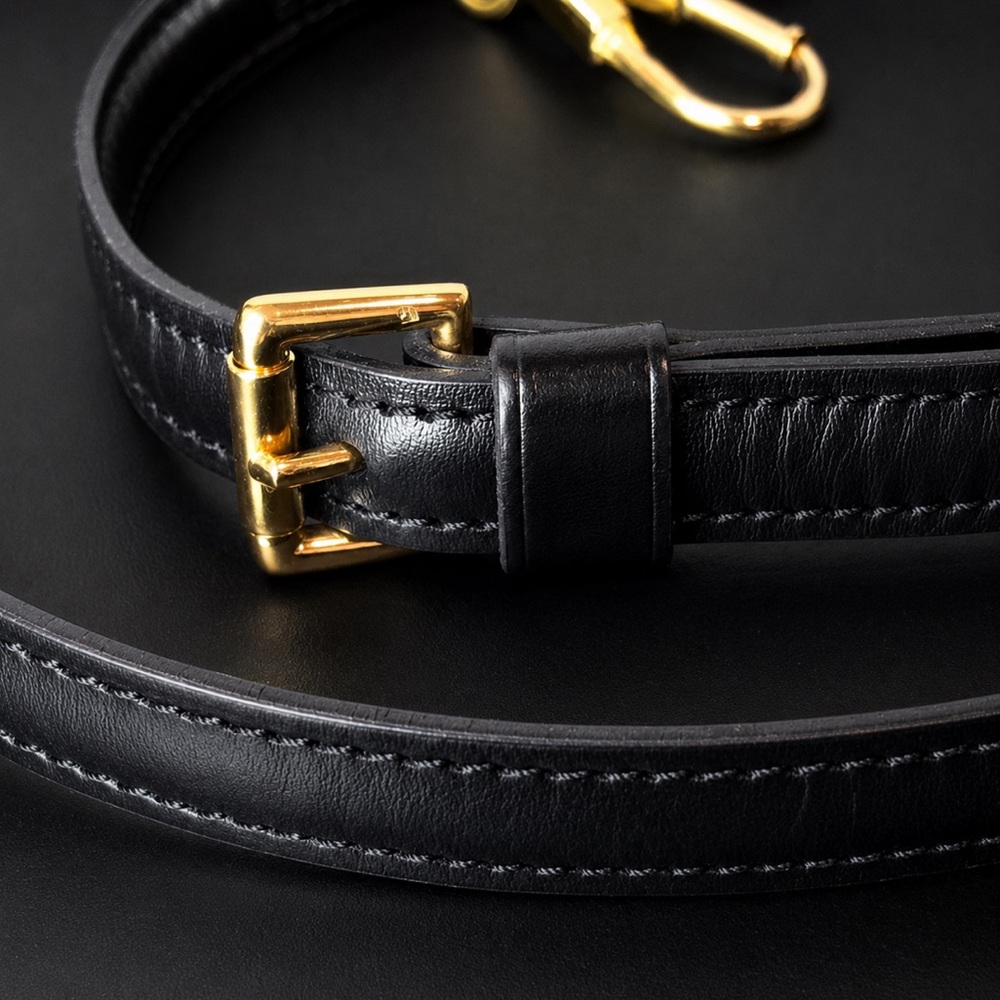 LOUIS VUITTON Adjustable Black Leather Strap with Gold Hardware - Picture 12 of 16